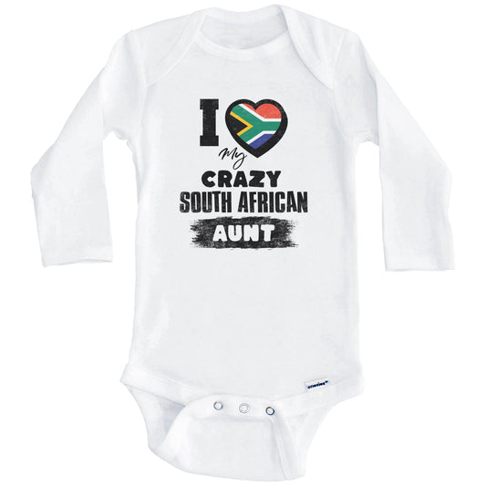 I Love My Crazy South African Aunt Funny South Africa Flag Niece Nephew Baby Bodysuit (Long Sleeves)