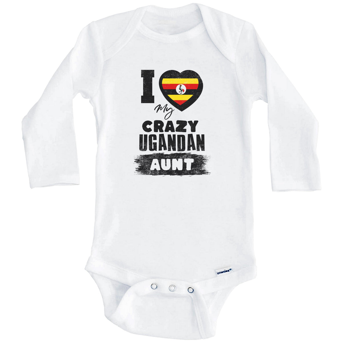 I Love My Crazy Ugandan Aunt Funny Uganda Flag Niece Nephew Baby Bodysuit (Long Sleeves)