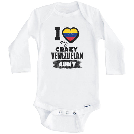 I Love My Crazy Venezuelan Aunt Funny Venezuela Flag Niece Nephew Baby Bodysuit (Long Sleeves)