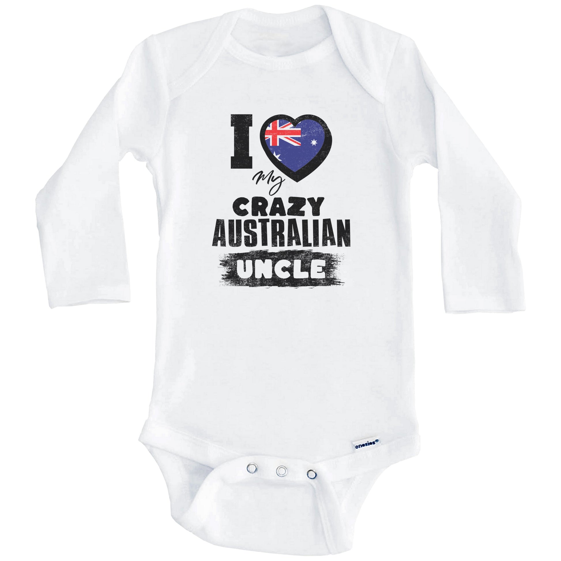 I Love My Crazy Australian Uncle Funny Australia Flag Niece Nephew Baby Bodysuit (Long Sleeves)