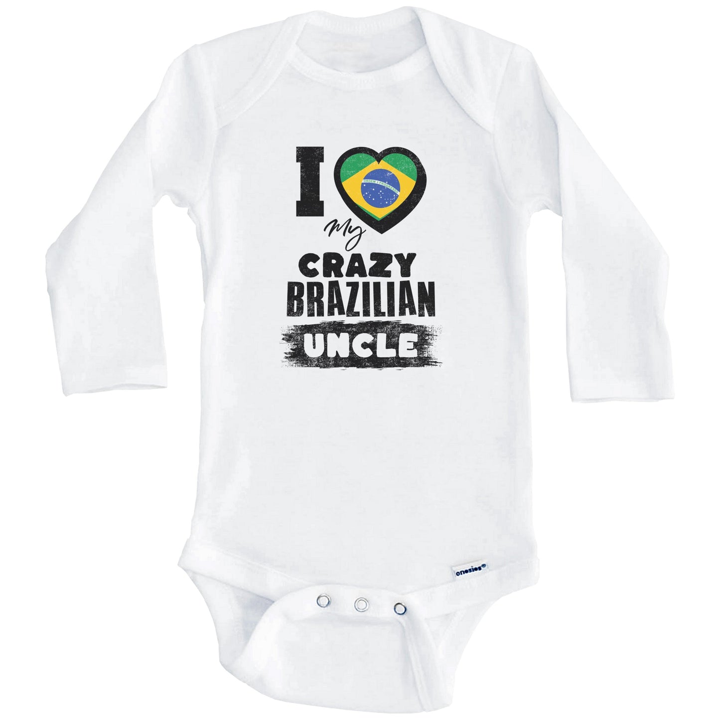 I Love My Crazy Brazilian Uncle Funny Brazil Flag Niece Nephew Baby Bodysuit (Long Sleeves)