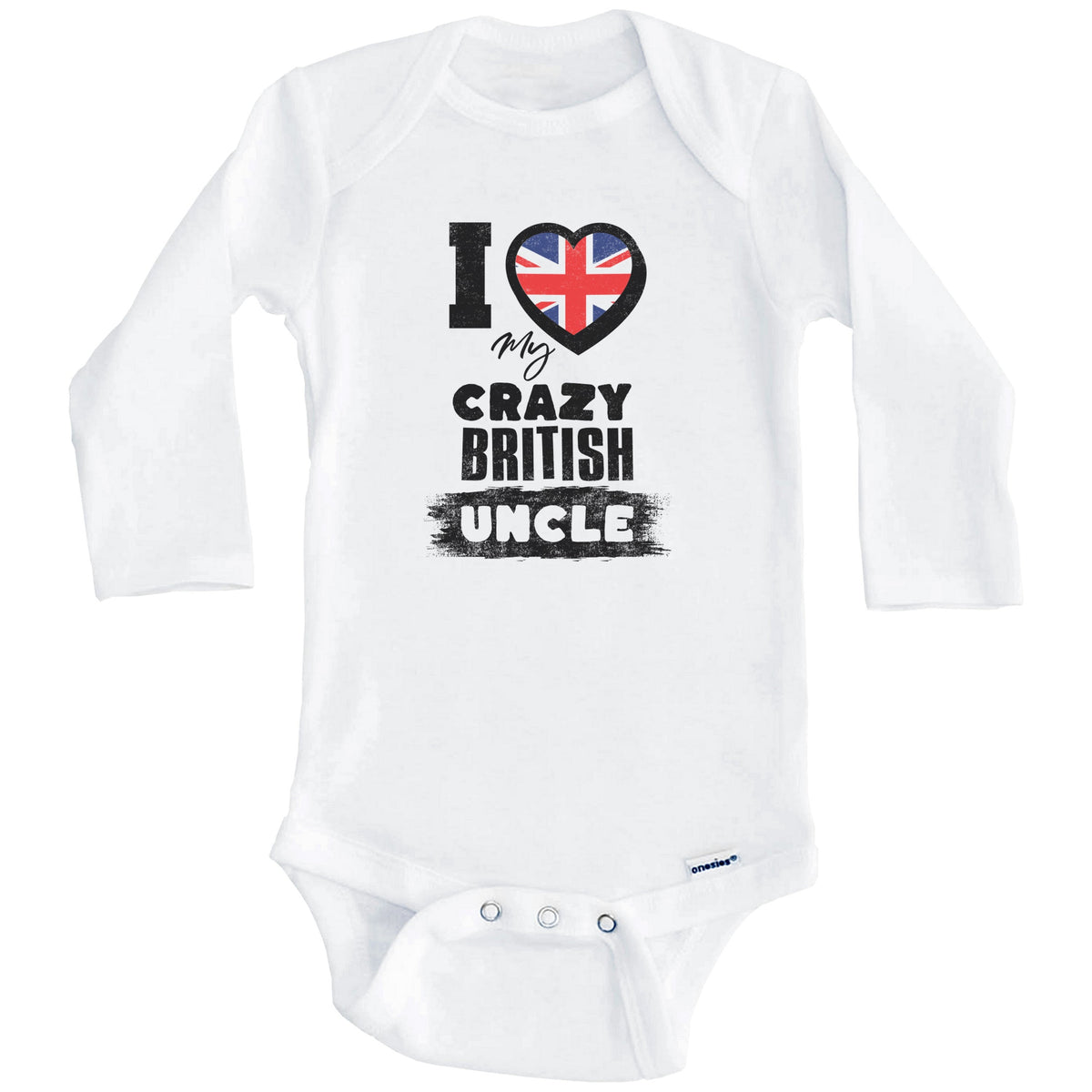 I Love My Crazy British Uncle Funny UK Flag Niece Nephew Baby Bodysuit (Long Sleeves)