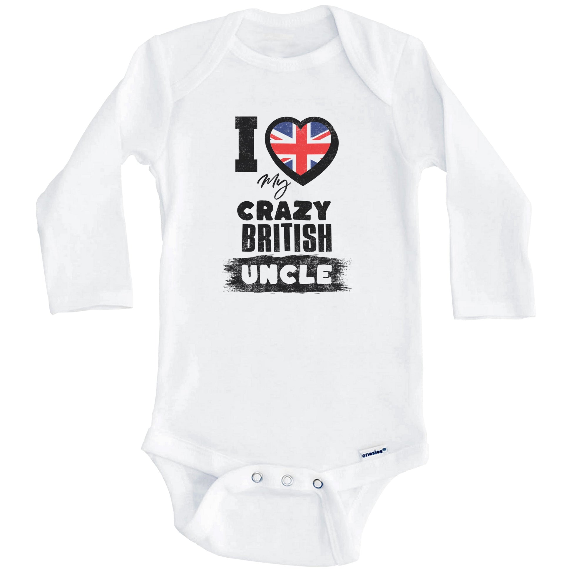 I Love My Crazy British Uncle Funny UK Flag Niece Nephew Baby Bodysuit (Long Sleeves)