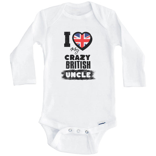 I Love My Crazy British Uncle Funny UK Flag Niece Nephew Baby Bodysuit (Long Sleeves)