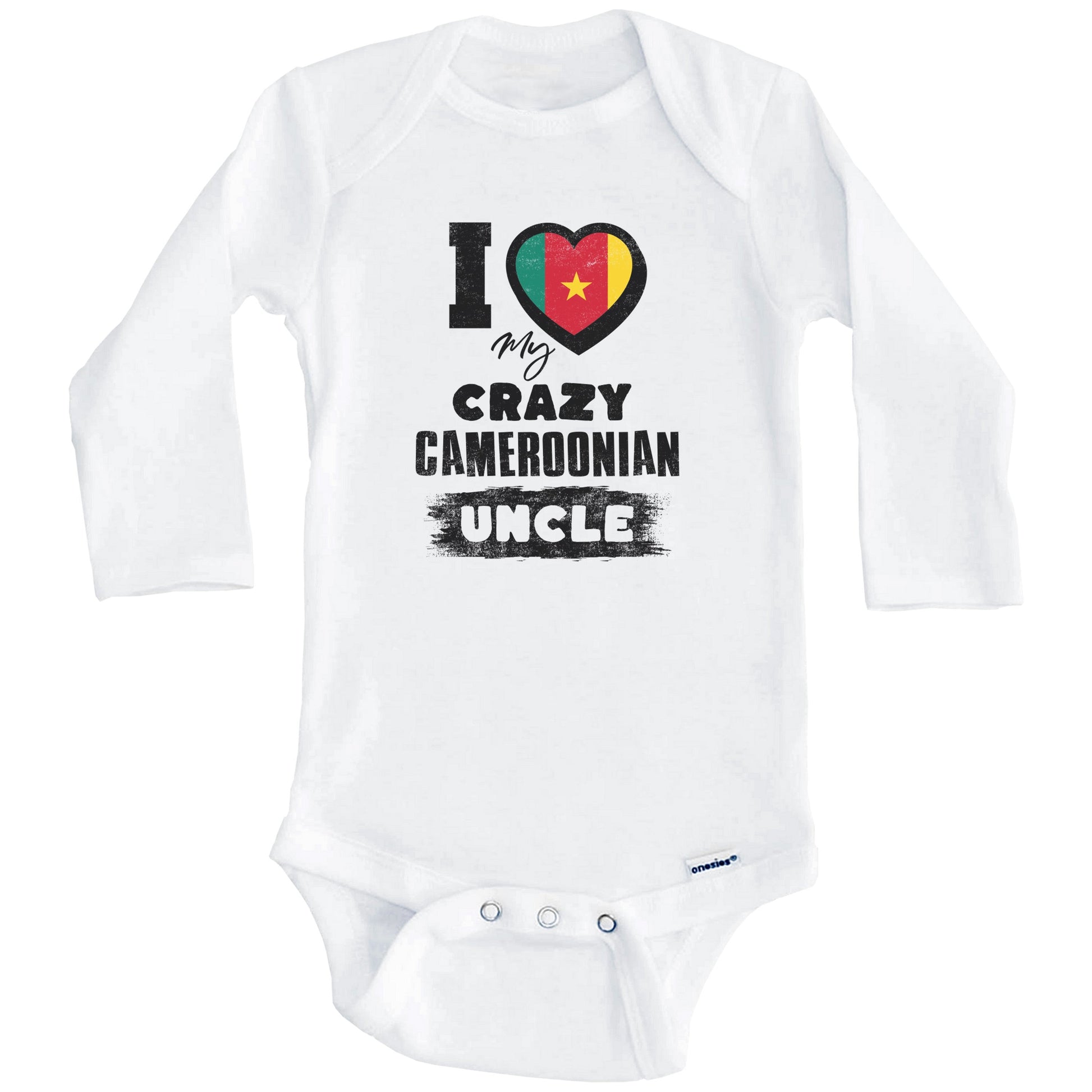 I Love My Crazy Cameroonian Uncle Funny Cameroon Flag Niece Nephew Baby Bodysuit (Long Sleeves)