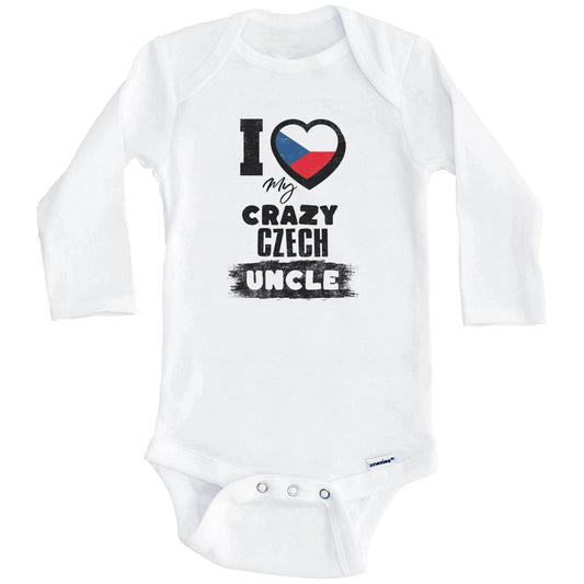 I Love My Crazy Czech Uncle Funny Czech Republic Flag Niece Nephew Baby Bodysuit (Long Sleeves)