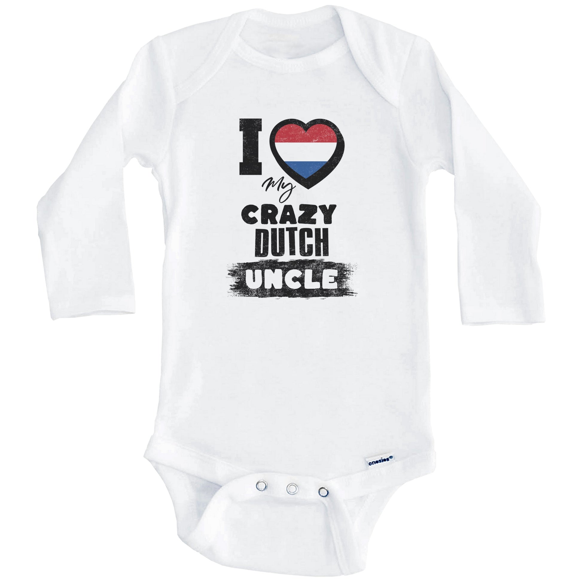 I Love My Crazy Dutch Uncle Funny Netherlands Flag Niece Nephew Baby Bodysuit (Long Sleeves)