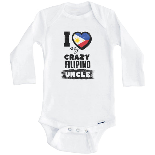 I Love My Crazy Filipino Uncle Funny Philippines Flag Niece Nephew Baby Bodysuit (Long Sleeves)