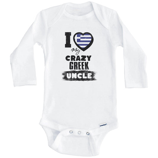 I Love My Crazy Greek Uncle Funny Greece Flag Niece Nephew Baby Bodysuit (Long Sleeves)