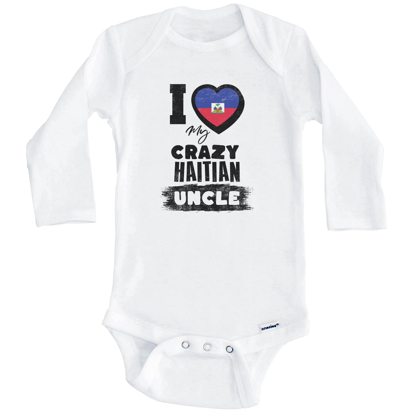 I Love My Crazy Haitian Uncle Funny Haiti Flag Niece Nephew Baby Bodysuit (Long Sleeves)