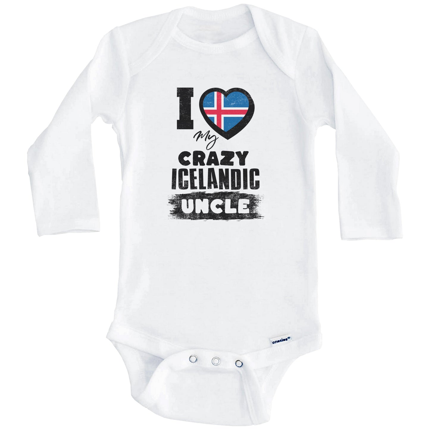 I Love My Crazy Icelandic Uncle Funny Iceland Flag Niece Nephew Baby Bodysuit (Long Sleeves)