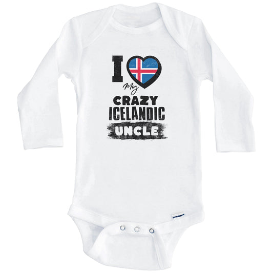 I Love My Crazy Icelandic Uncle Funny Iceland Flag Niece Nephew Baby Bodysuit (Long Sleeves)