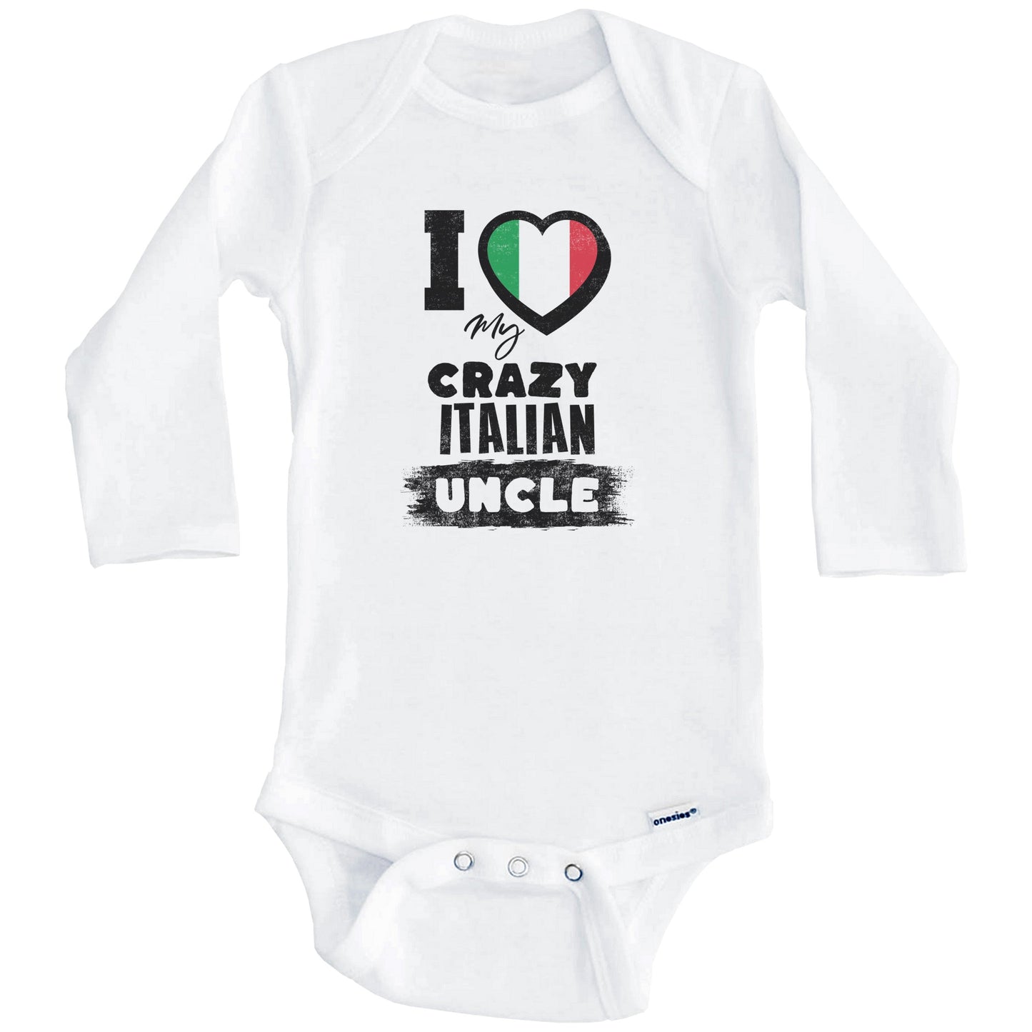 I Love My Crazy Italian Uncle Funny Italy Flag Niece Nephew Baby Bodysuit (Long Sleeves)