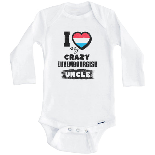 I Love My Crazy Luxembourgish Uncle Funny Luxembourg Flag Niece Nephew Baby Bodysuit (Long Sleeves)