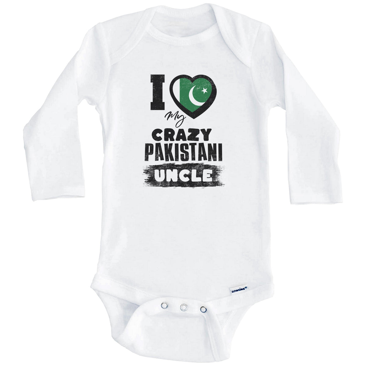 I Love My Crazy Pakistani Uncle Funny Pakistan Flag Niece Nephew Baby Bodysuit (Long Sleeves)