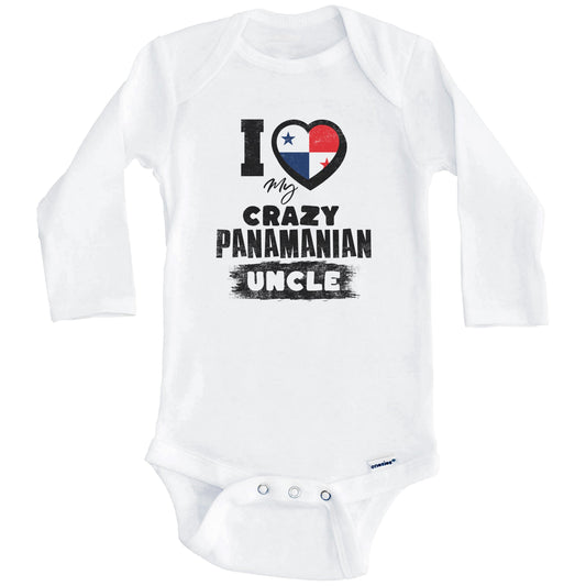 I Love My Crazy Panamanian Uncle Funny Panama Flag Niece Nephew Baby Bodysuit (Long Sleeves)