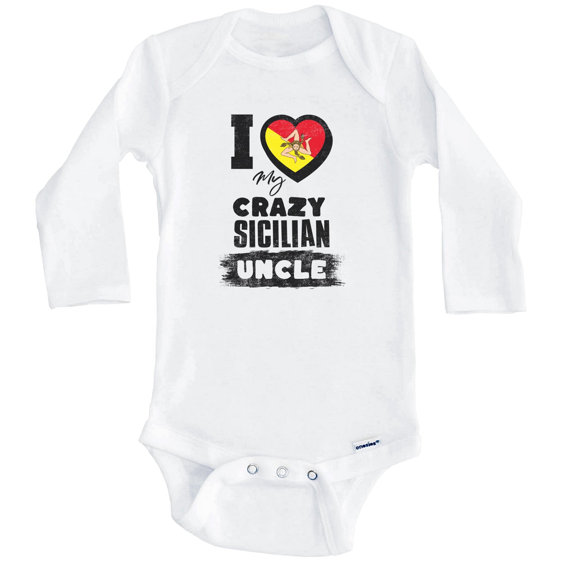 I Love My Crazy Sicilian Uncle Funny Sicily Flag Niece Nephew Baby Bodysuit (Long Sleeves)