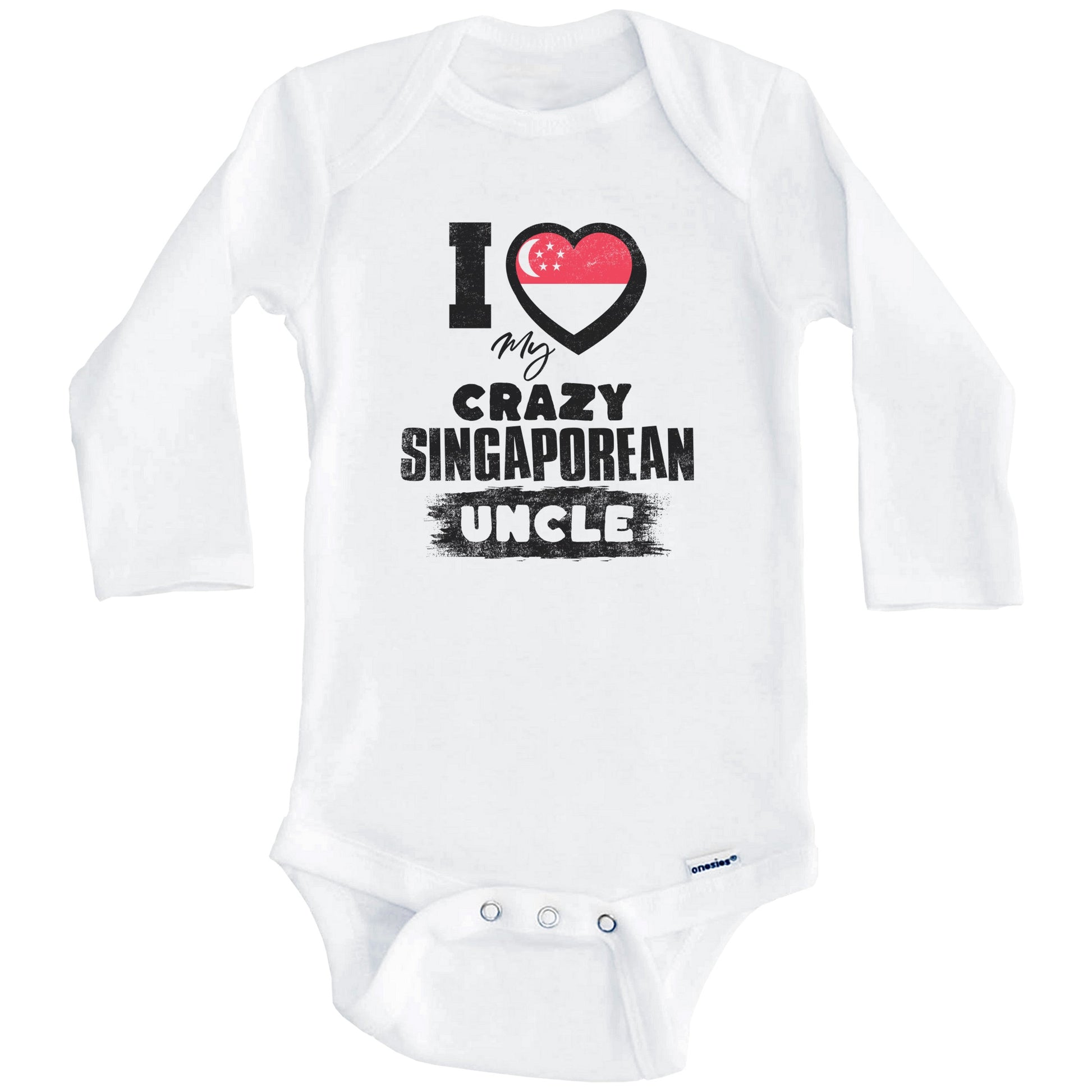 I Love My Crazy Singaporean Uncle Funny Singapore Flag Niece Nephew Baby Bodysuit (Long Sleeves)