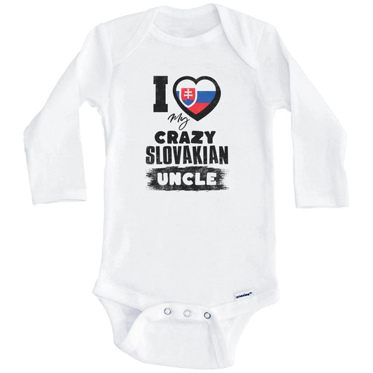 I Love My Crazy Slovakian Uncle Funny Slovakia Flag Niece Nephew Baby Bodysuit (Long Sleeves)