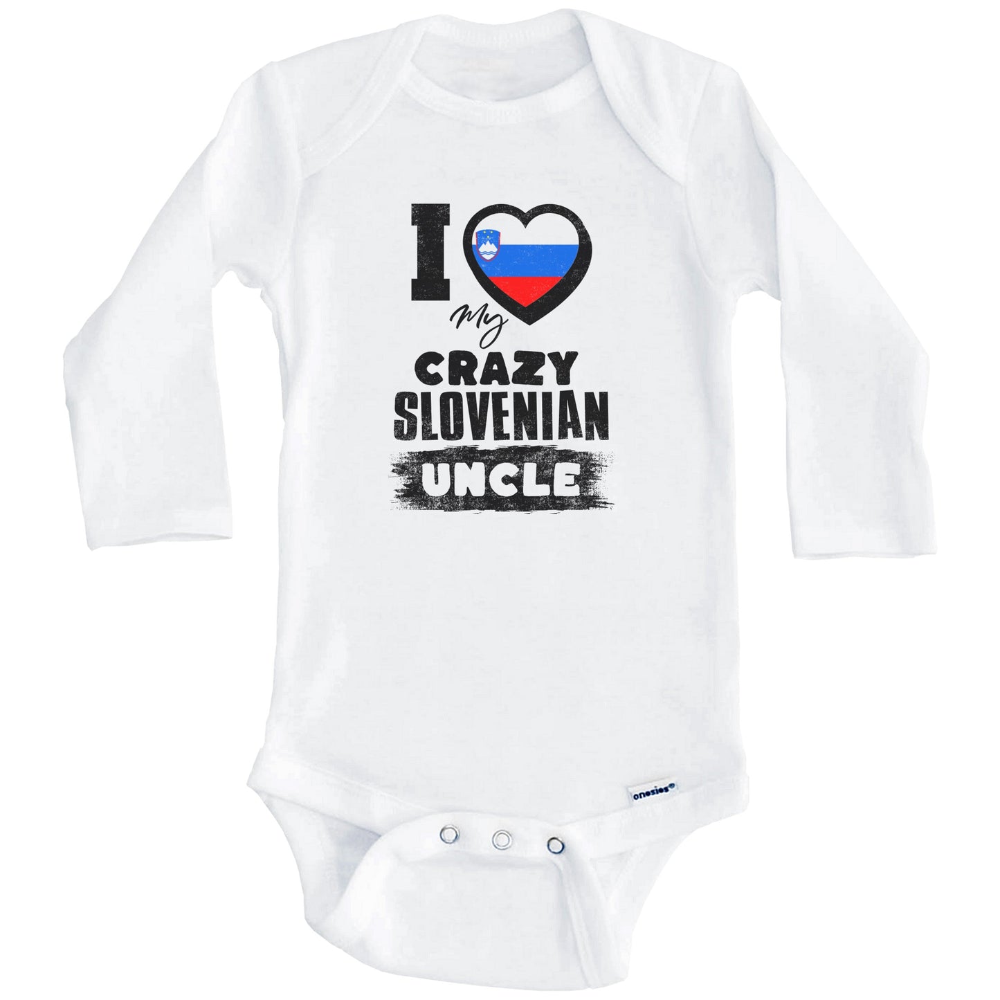 I Love My Crazy Slovenian Uncle Funny Slovenia Flag Niece Nephew Baby Bodysuit (Long Sleeves)