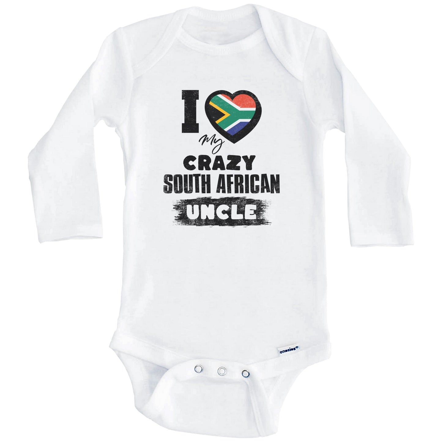 I Love My Crazy South African Uncle Funny South Africa Flag Niece Nephew Baby Bodysuit (Long Sleeves)