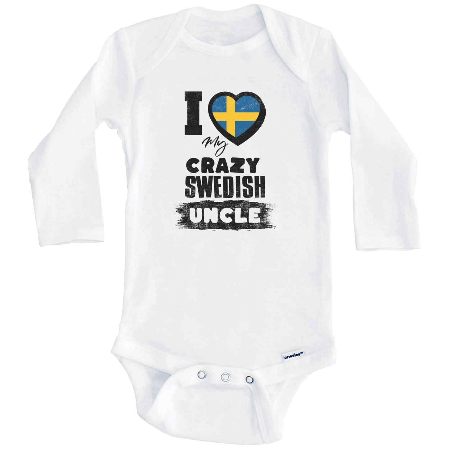 I Love My Crazy Swedish Uncle Funny Sweden Flag Niece Nephew Baby Bodysuit (Long Sleeves)