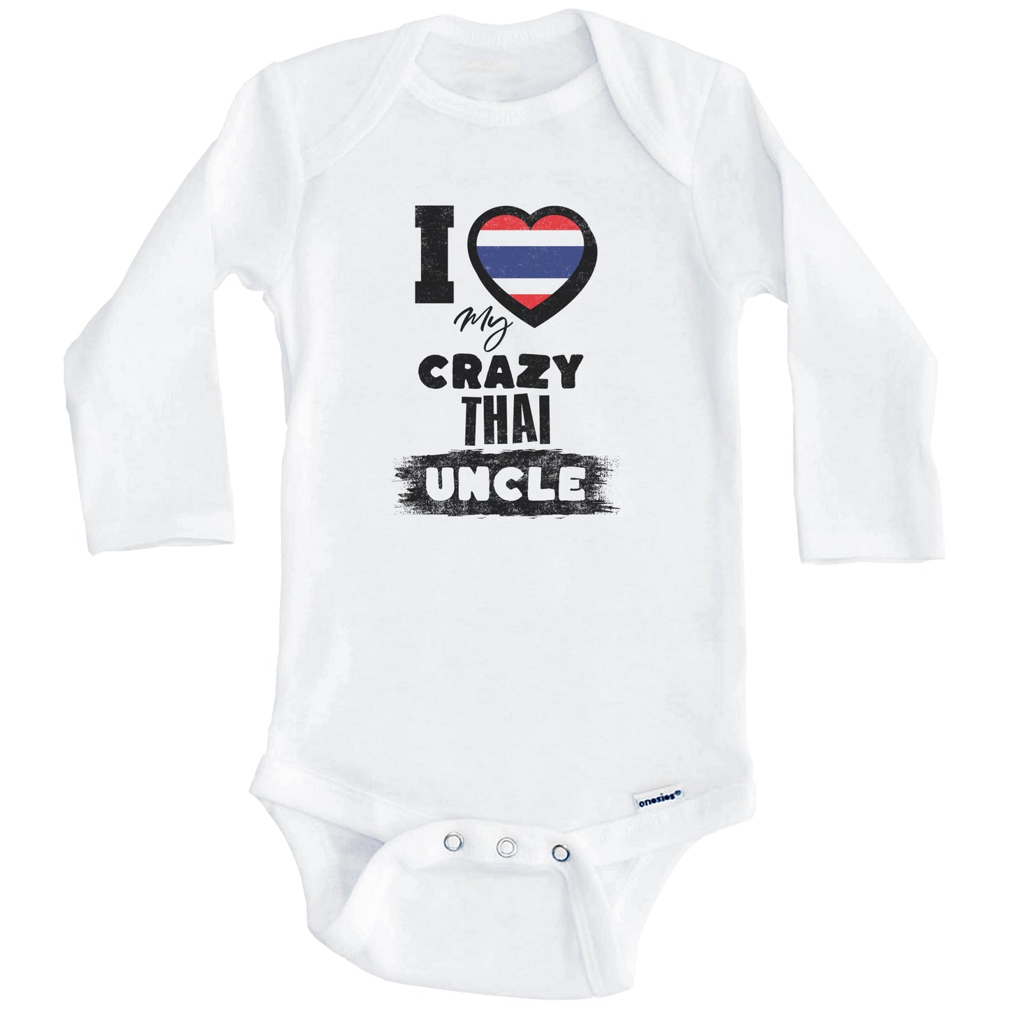 I Love My Crazy Thai Uncle Funny Thailand Flag Niece Nephew Baby Bodysuit (Long Sleeves)