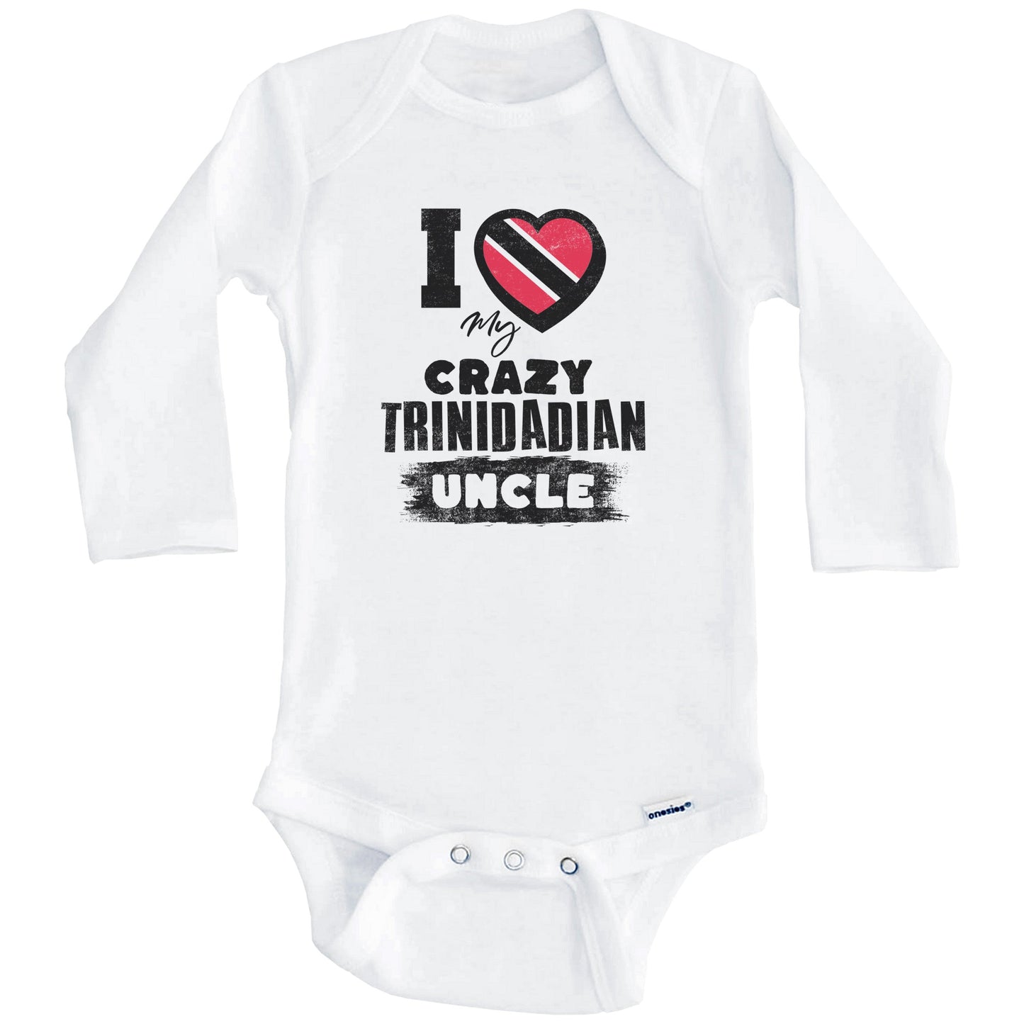 I Love My Crazy Trinidadian Uncle Funny Trinidad and Tobago Flag Niece Nephew Baby Bodysuit (Long Sleeves)