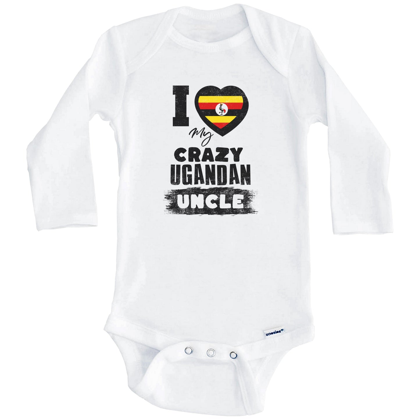 I Love My Crazy Ugandan Uncle Funny Uganda Flag Niece Nephew Baby Bodysuit (Long Sleeves)