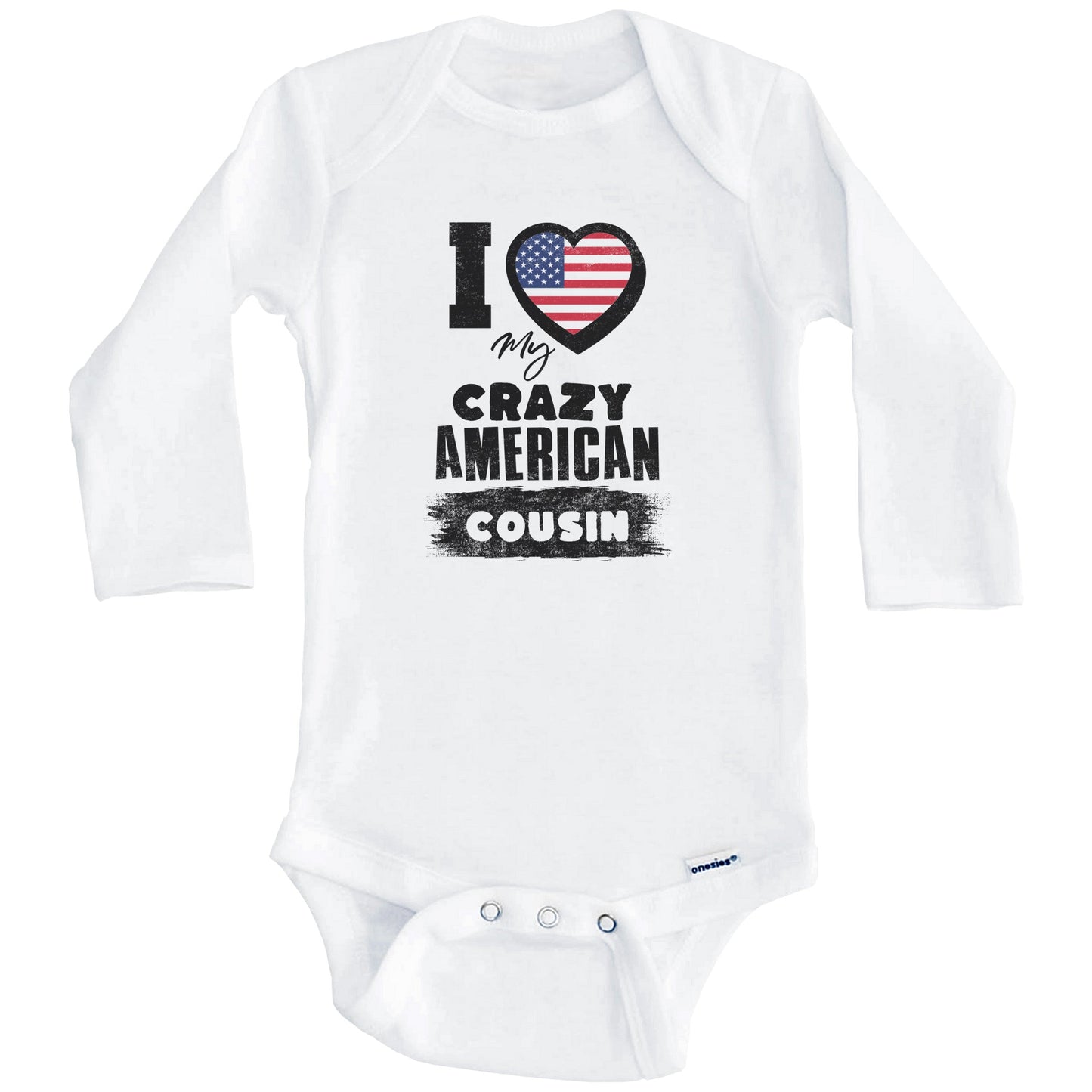 I Love My Crazy American Cousin Funny USA Flag Baby Bodysuit (Long Sleeves)