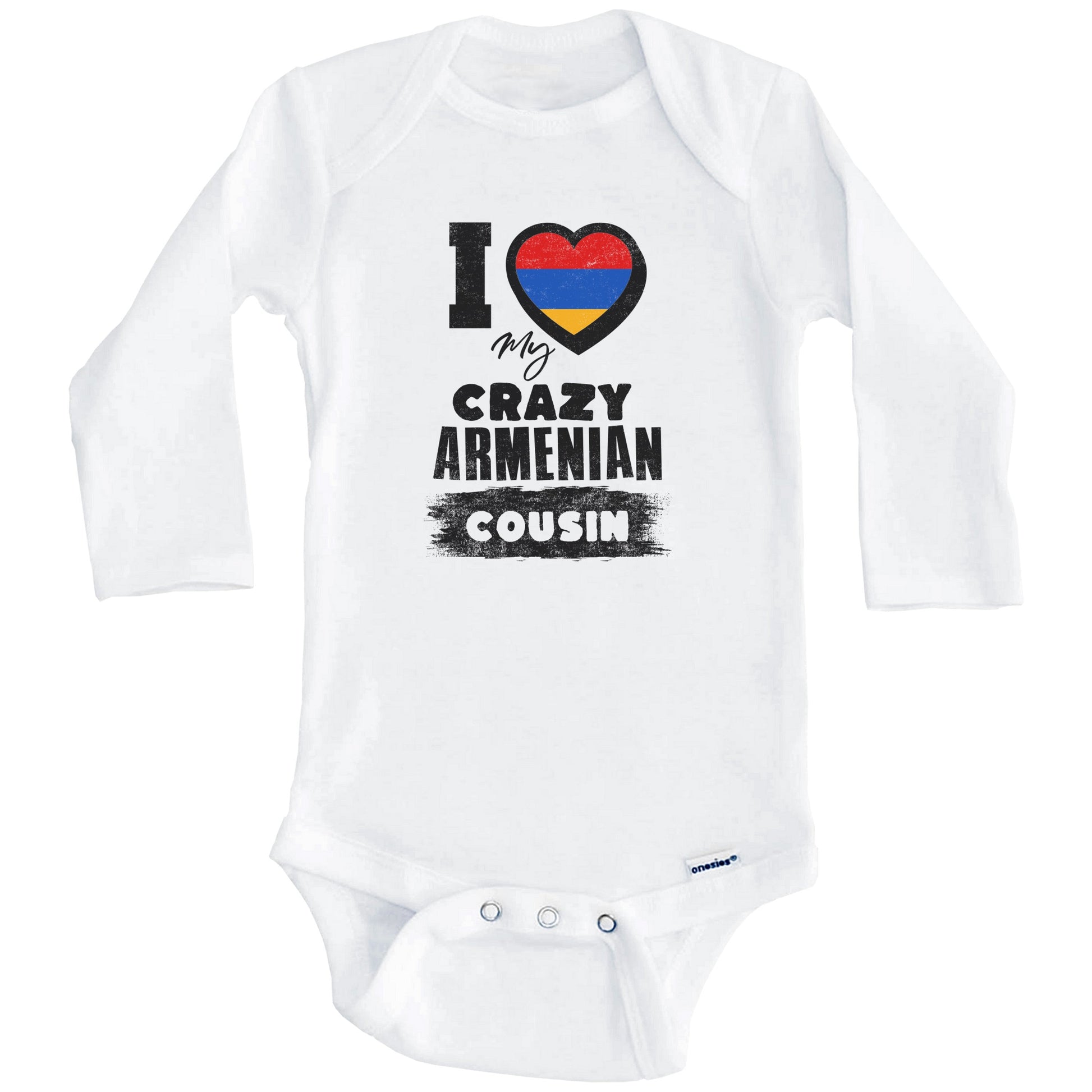 I Love My Crazy Armenian Cousin Funny Armenia Flag Baby Bodysuit (Long Sleeves)