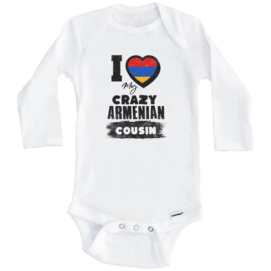 I Love My Crazy Armenian Cousin Funny Armenia Flag Baby Bodysuit (Long Sleeves)