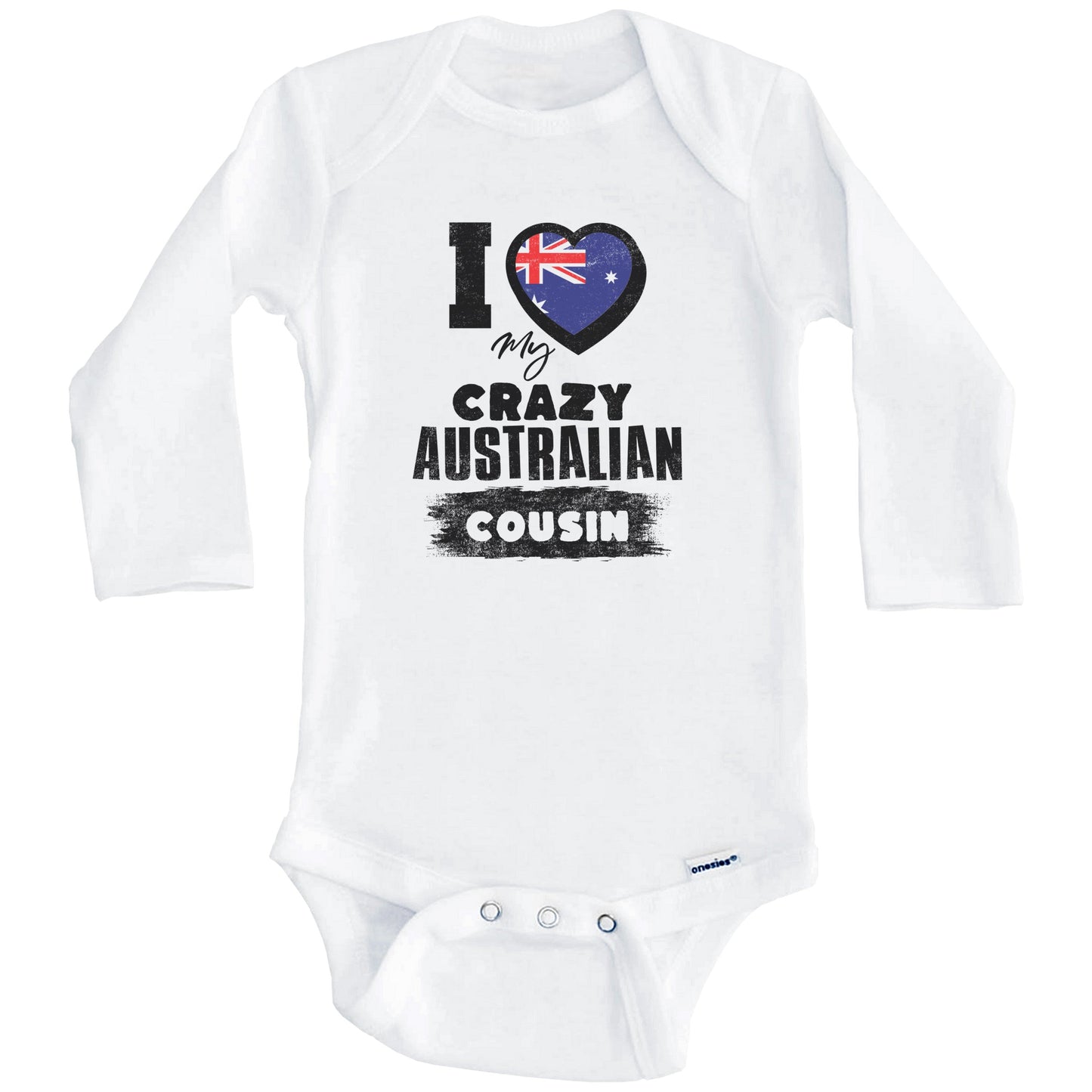 I Love My Crazy Australian Cousin Funny Australia Flag Baby Bodysuit (Long Sleeves)