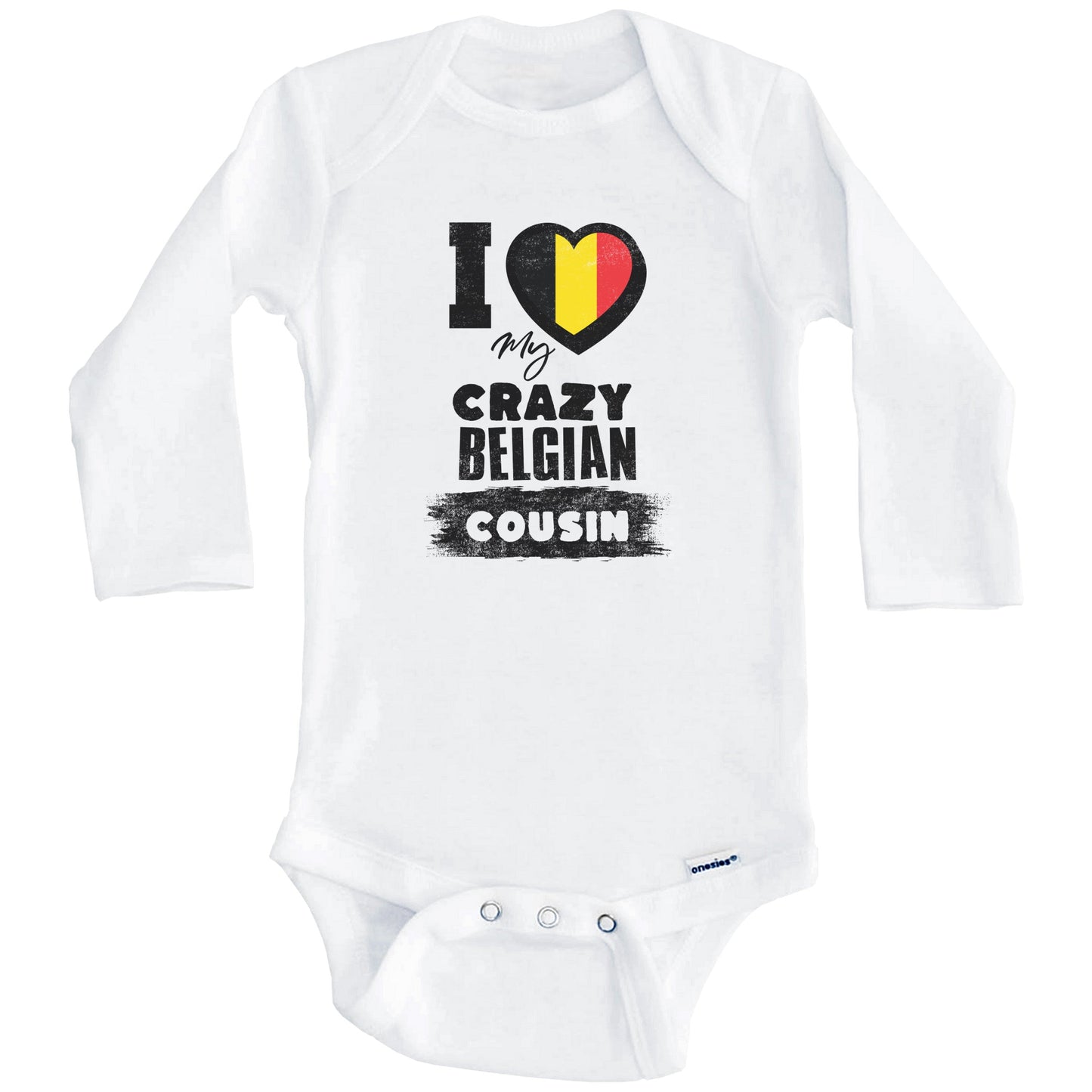 I Love My Crazy Belgian Cousin Funny Belgium Flag Baby Bodysuit (Long Sleeves)