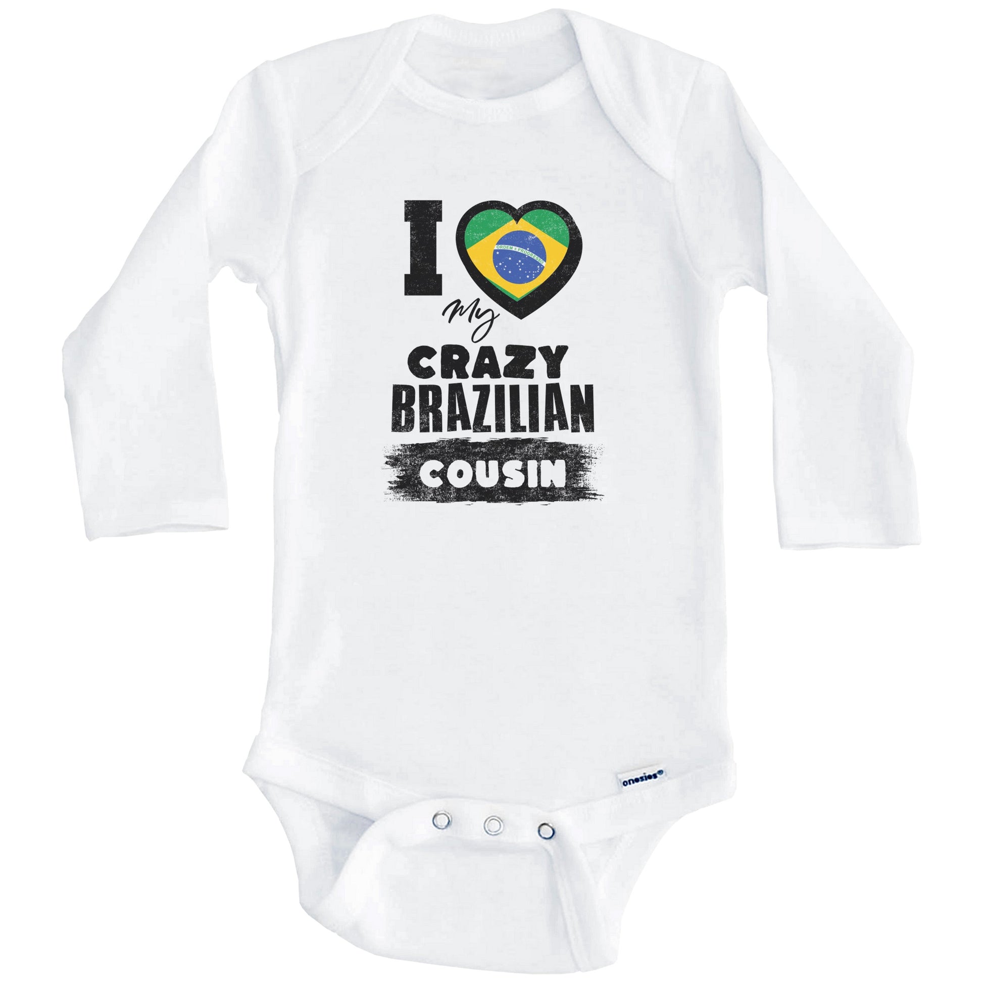 I Love My Crazy Brazilian Cousin Funny Brazil Flag Baby Bodysuit (Long Sleeves)