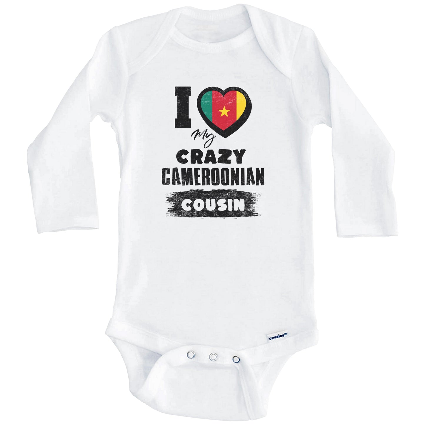 I Love My Crazy Cameroonian Cousin Funny Cameroon Flag Baby Bodysuit (Long Sleeves)