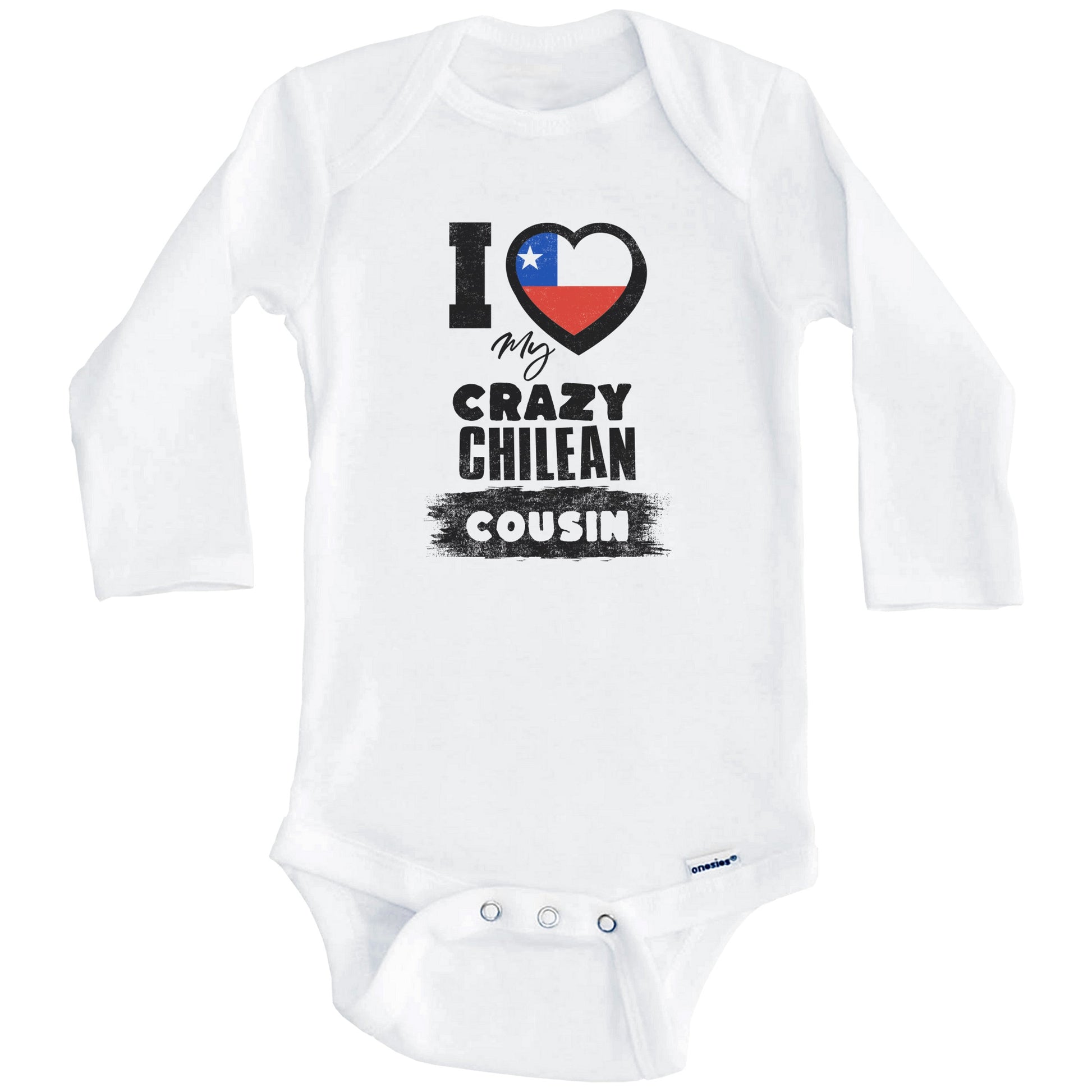 I Love My Crazy Chilean Cousin Funny Chile Flag Baby Bodysuit (Long Sleeves)