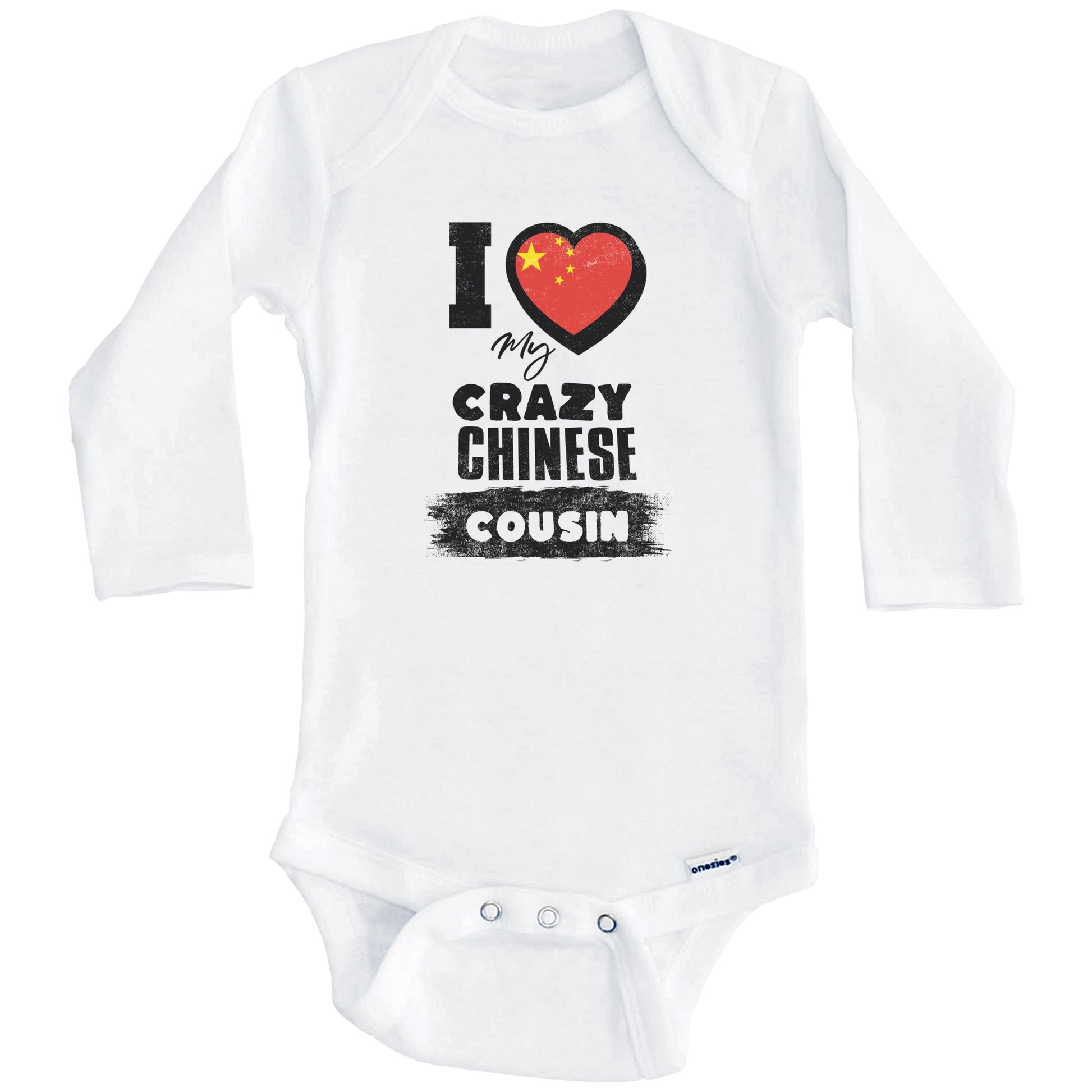 I Love My Crazy Chinese Cousin Funny China Flag Baby Bodysuit (Long Sleeves)