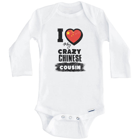 I Love My Crazy Chinese Cousin Funny China Flag Baby Bodysuit (Long Sleeves)