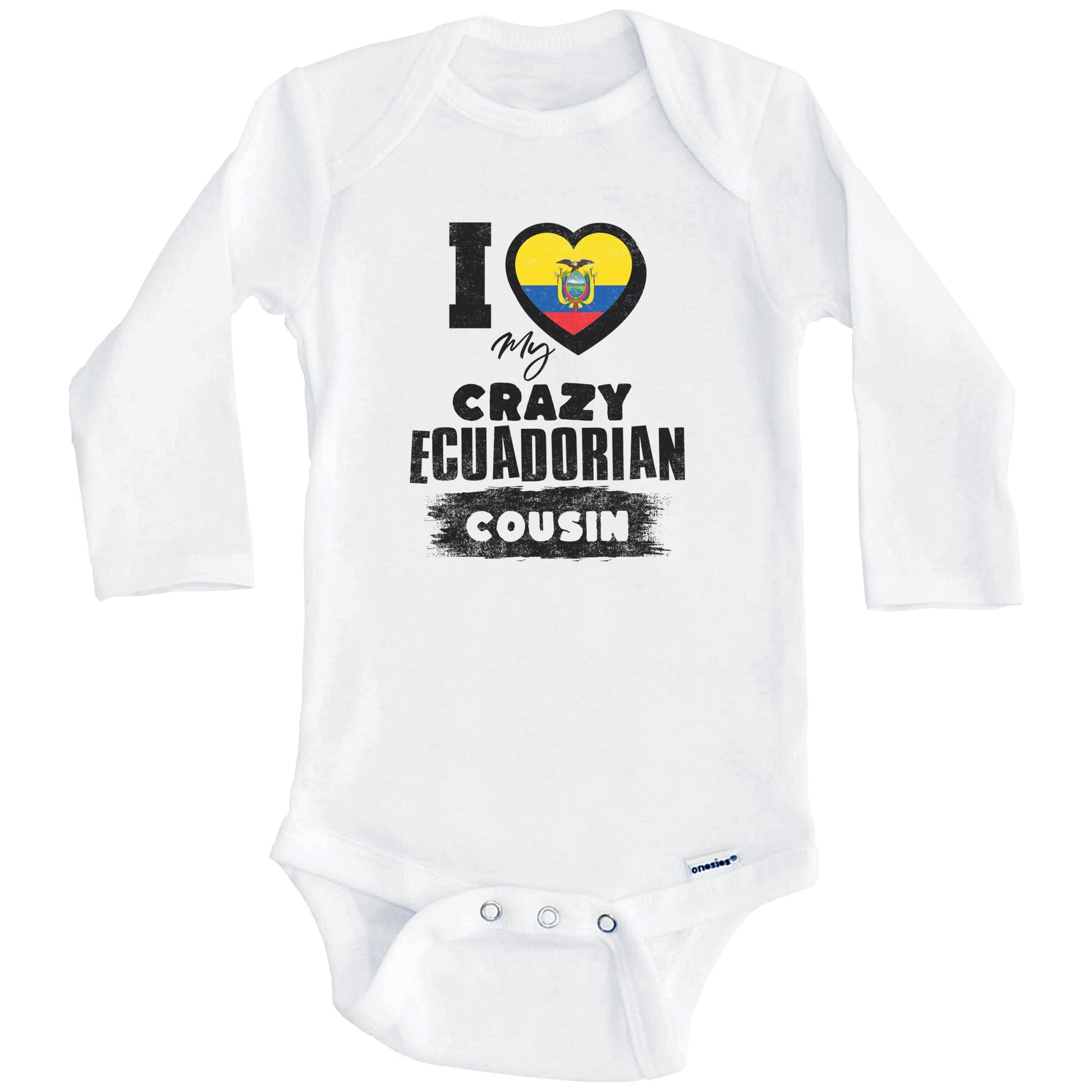 I Love My Crazy Ecuadorian Cousin Funny Ecuador Flag Baby Bodysuit (Long Sleeves)