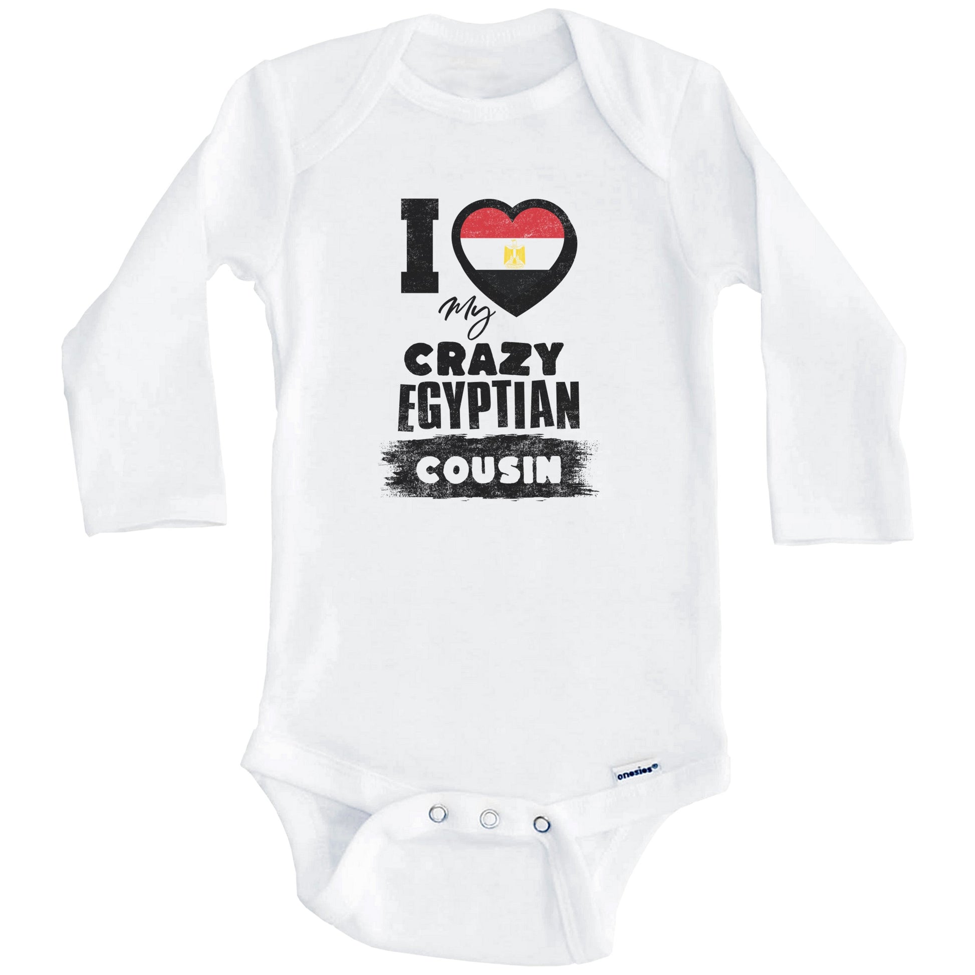 I Love My Crazy Egyptian Cousin Funny Egypt Flag Baby Bodysuit (Long Sleeves)