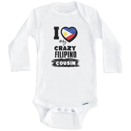 I Love My Crazy Filipino Cousin Funny Philippines Flag Baby Bodysuit (Long Sleeves)