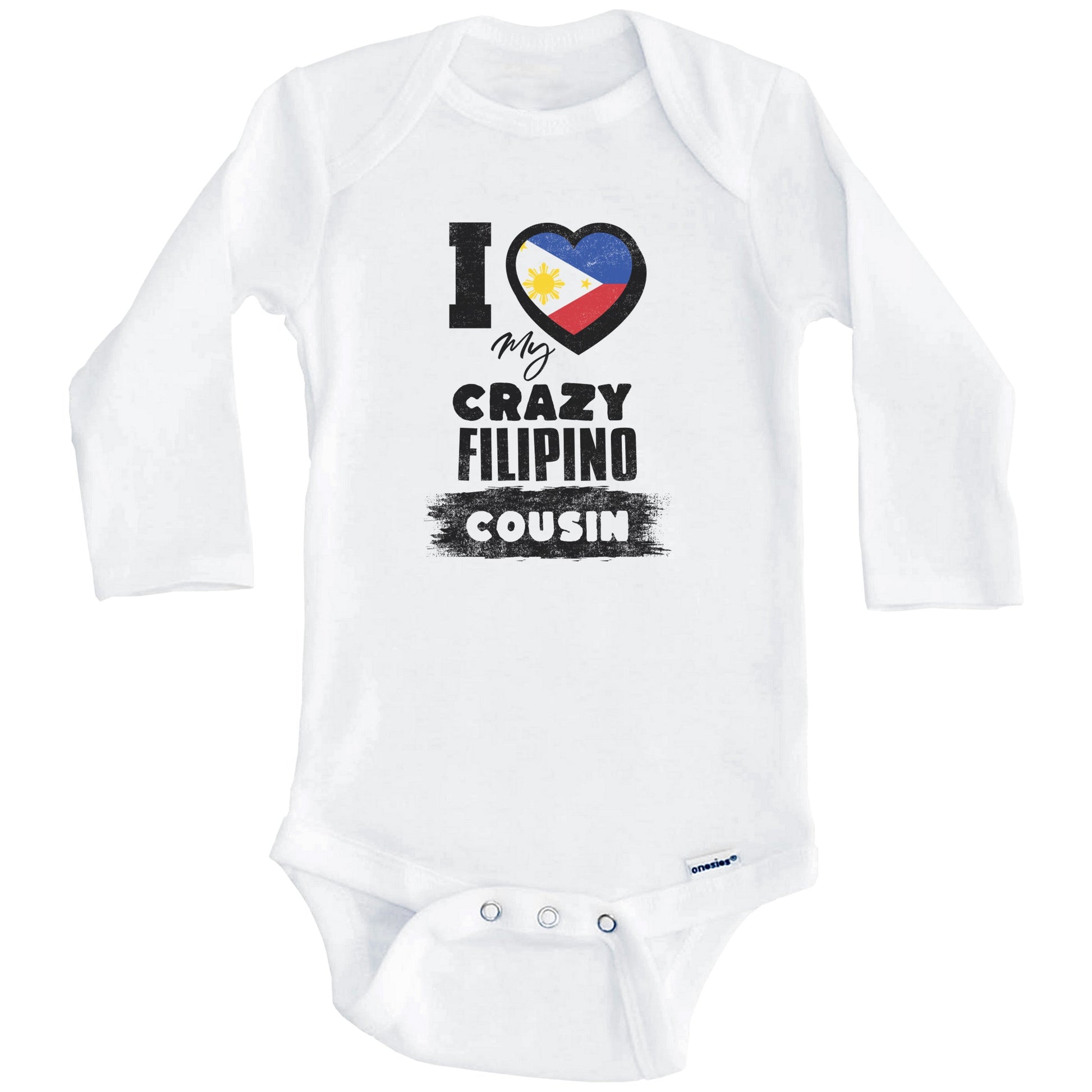 I Love My Crazy Filipino Cousin Funny Philippines Flag Baby Bodysuit (Long Sleeves)