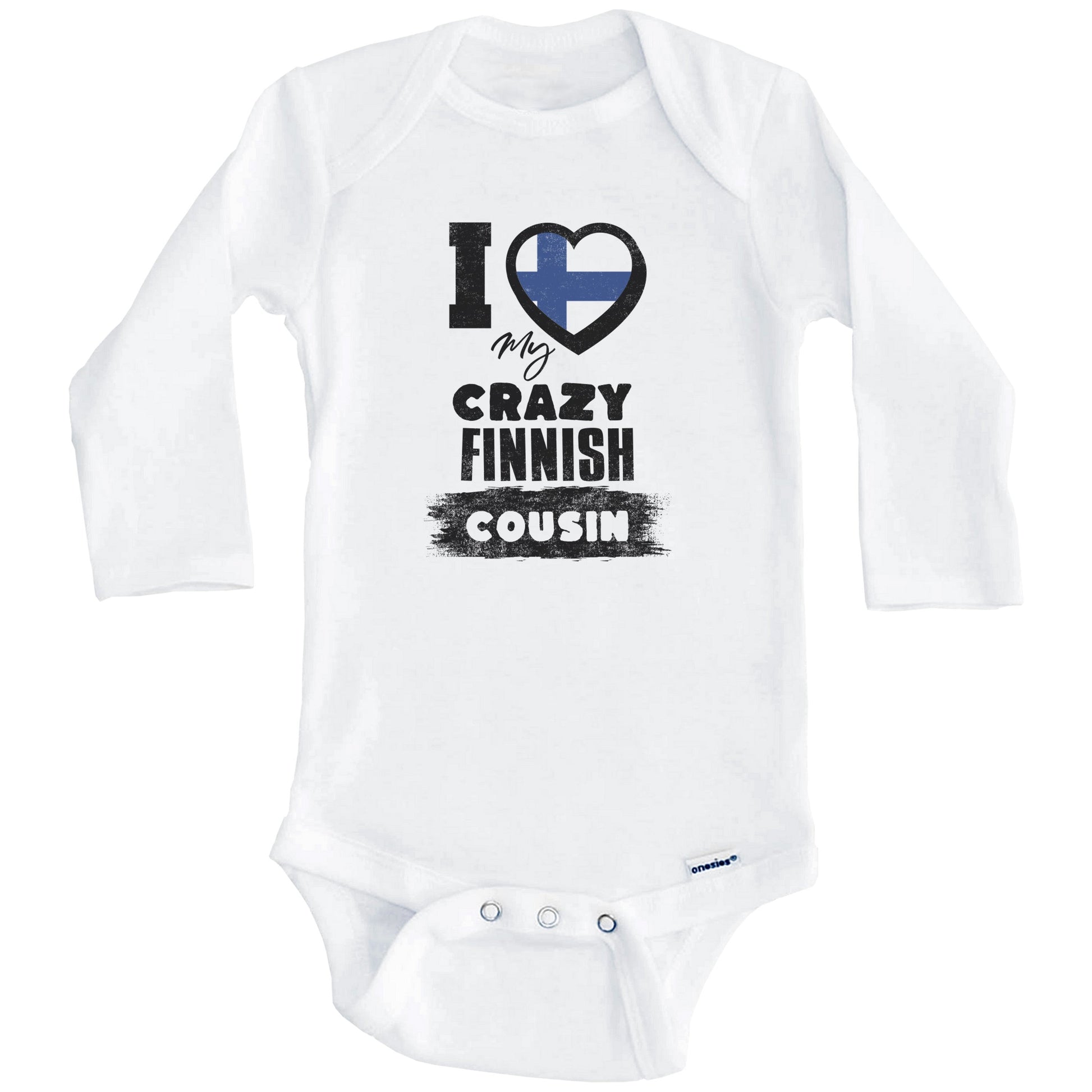 I Love My Crazy Finnish Cousin Funny Finland Flag Baby Bodysuit (Long Sleeves)