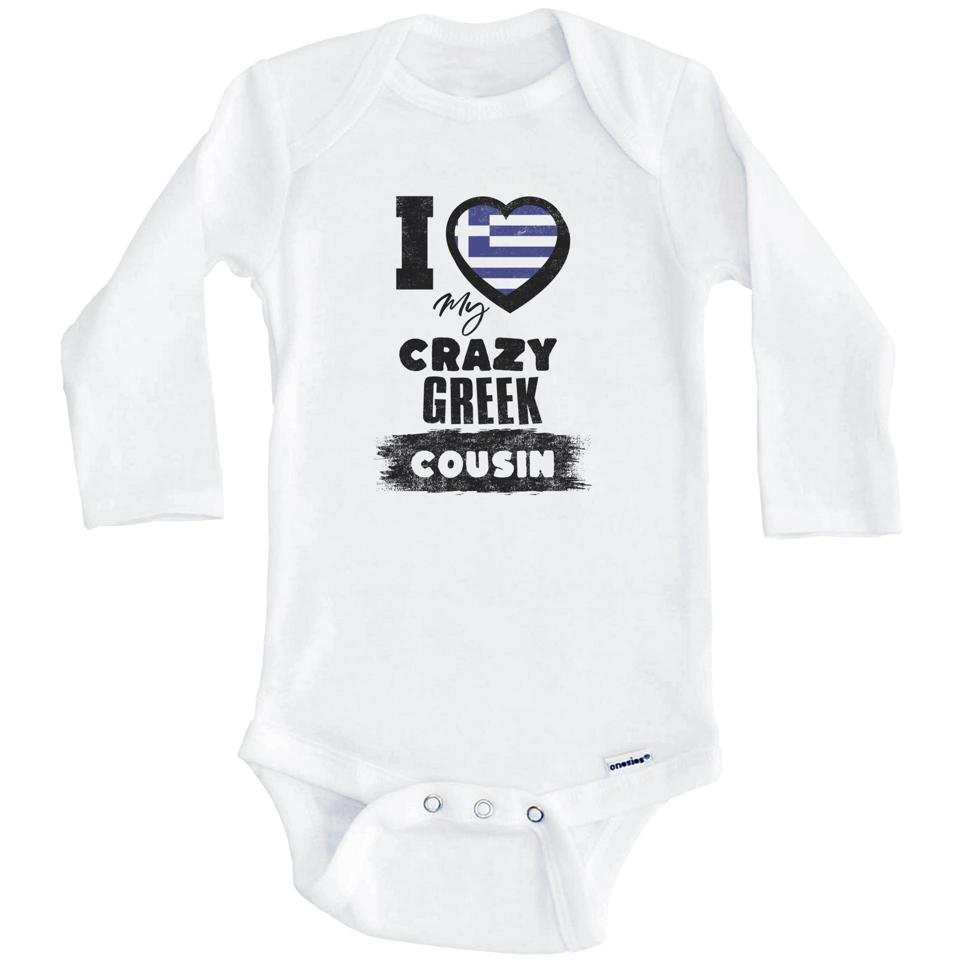 I Love My Crazy Greek Cousin Funny Greece Flag Baby Bodysuit (Long Sleeves)