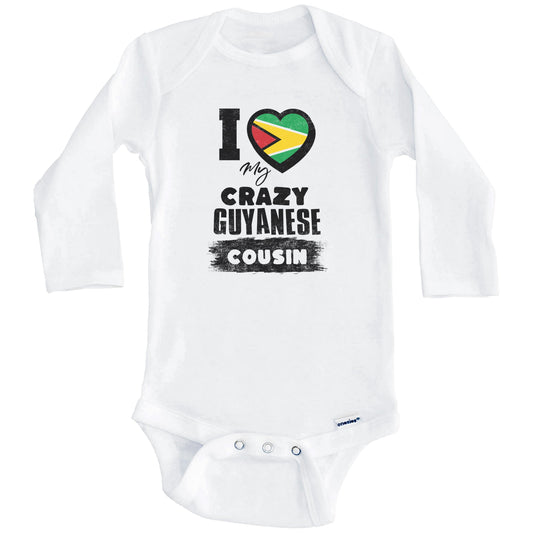 I Love My Crazy Guyanese Cousin Funny Guyana Flag Baby Bodysuit (Long Sleeves)