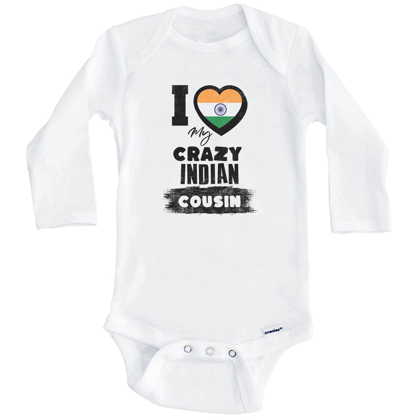 I Love My Crazy Indian Cousin Funny India Flag Baby Bodysuit (Long Sleeves)