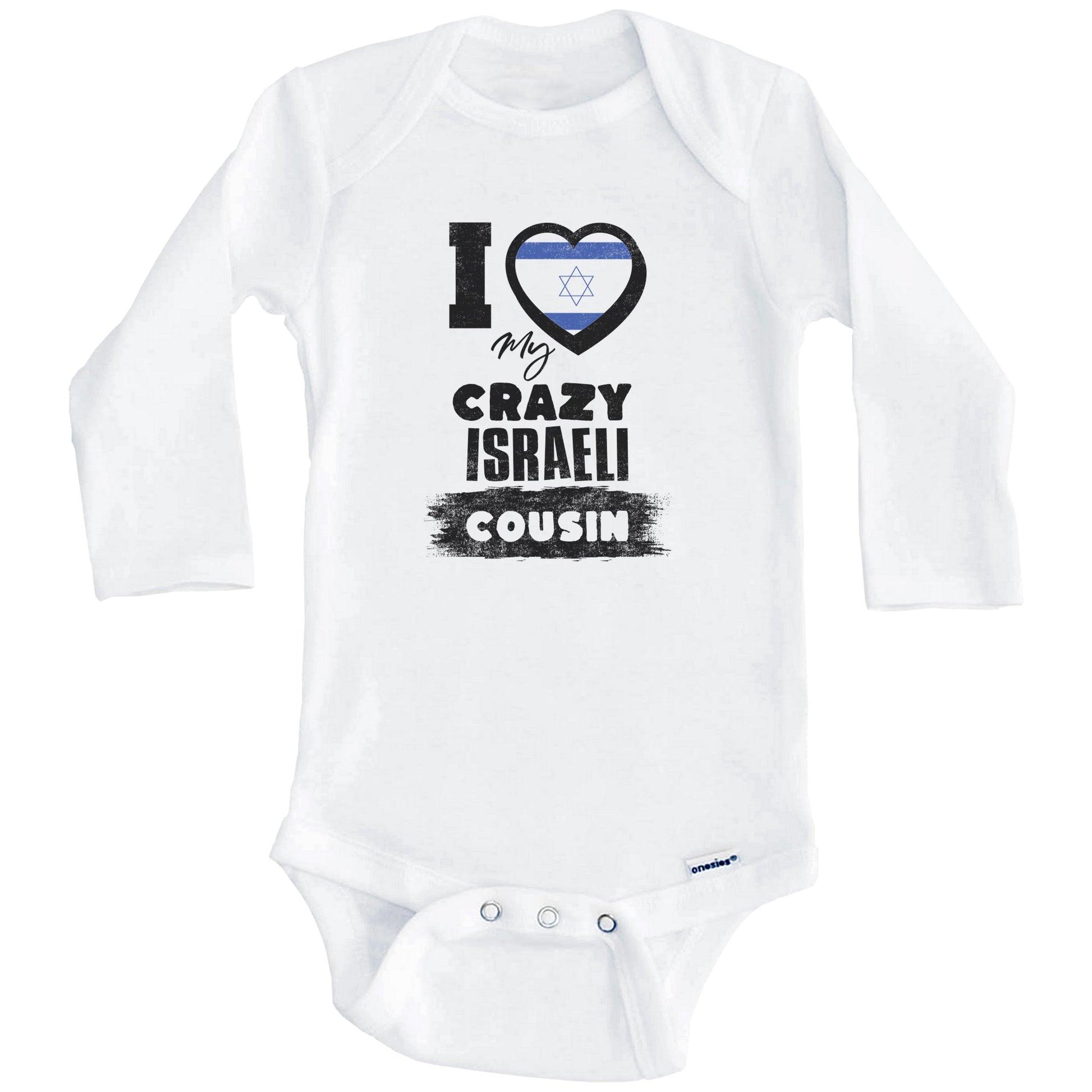 I Love My Crazy Israeli Cousin Funny Israel Flag Baby Bodysuit (Long Sleeves)