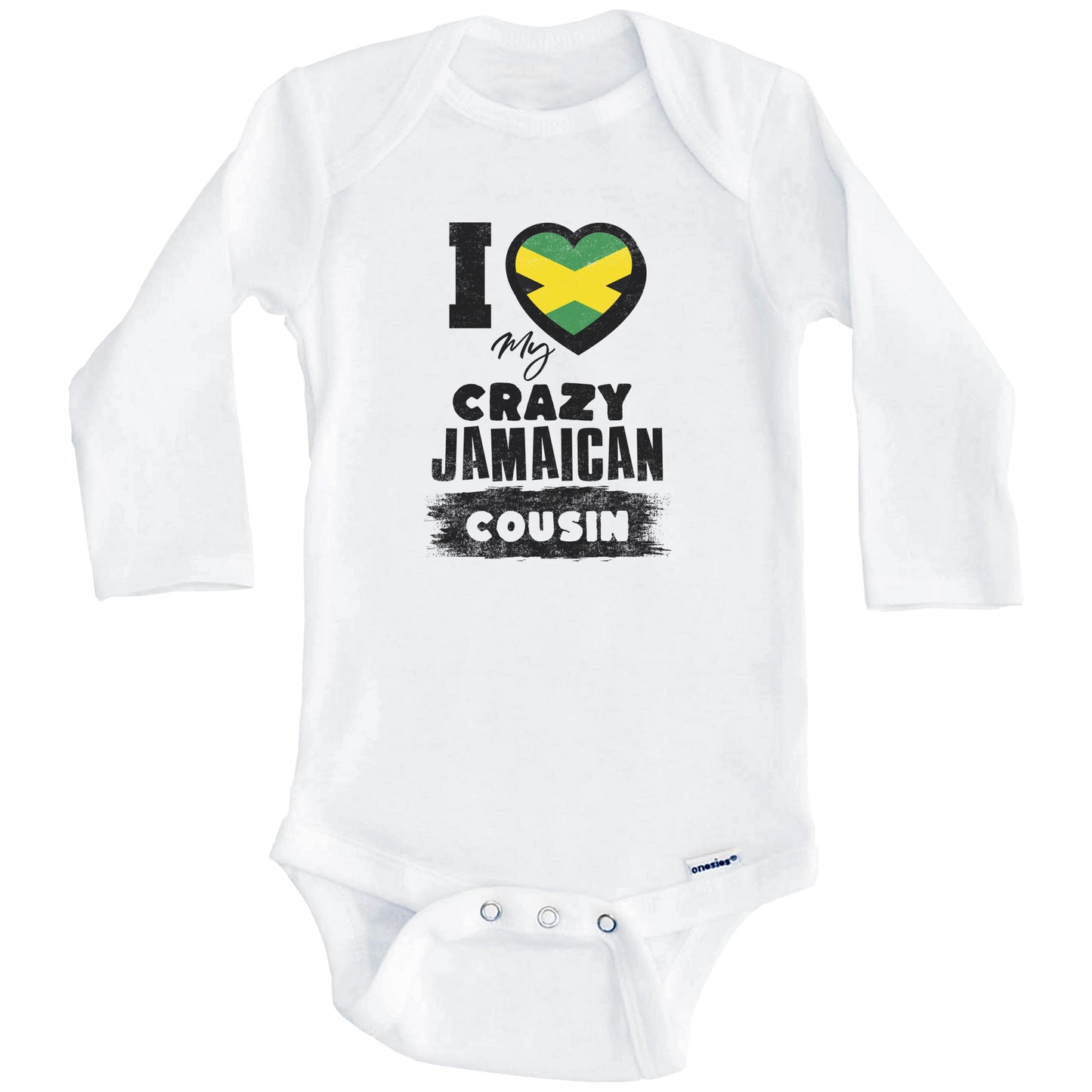 I Love My Crazy Jamaican Cousin Funny Jamaica Flag Baby Bodysuit (Long Sleeves)