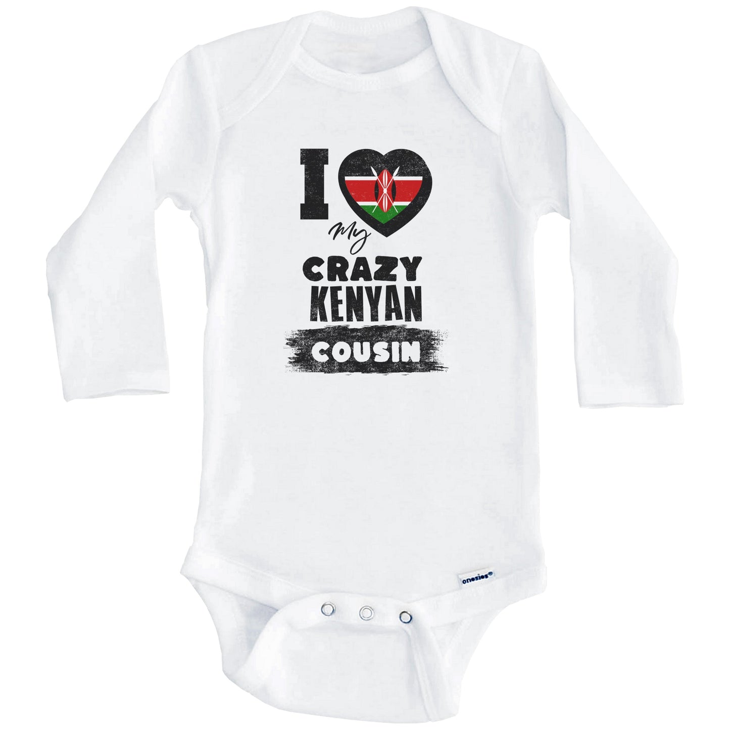 I Love My Crazy Kenyan Cousin Funny Kenya Flag Baby Bodysuit (Long Sleeves)